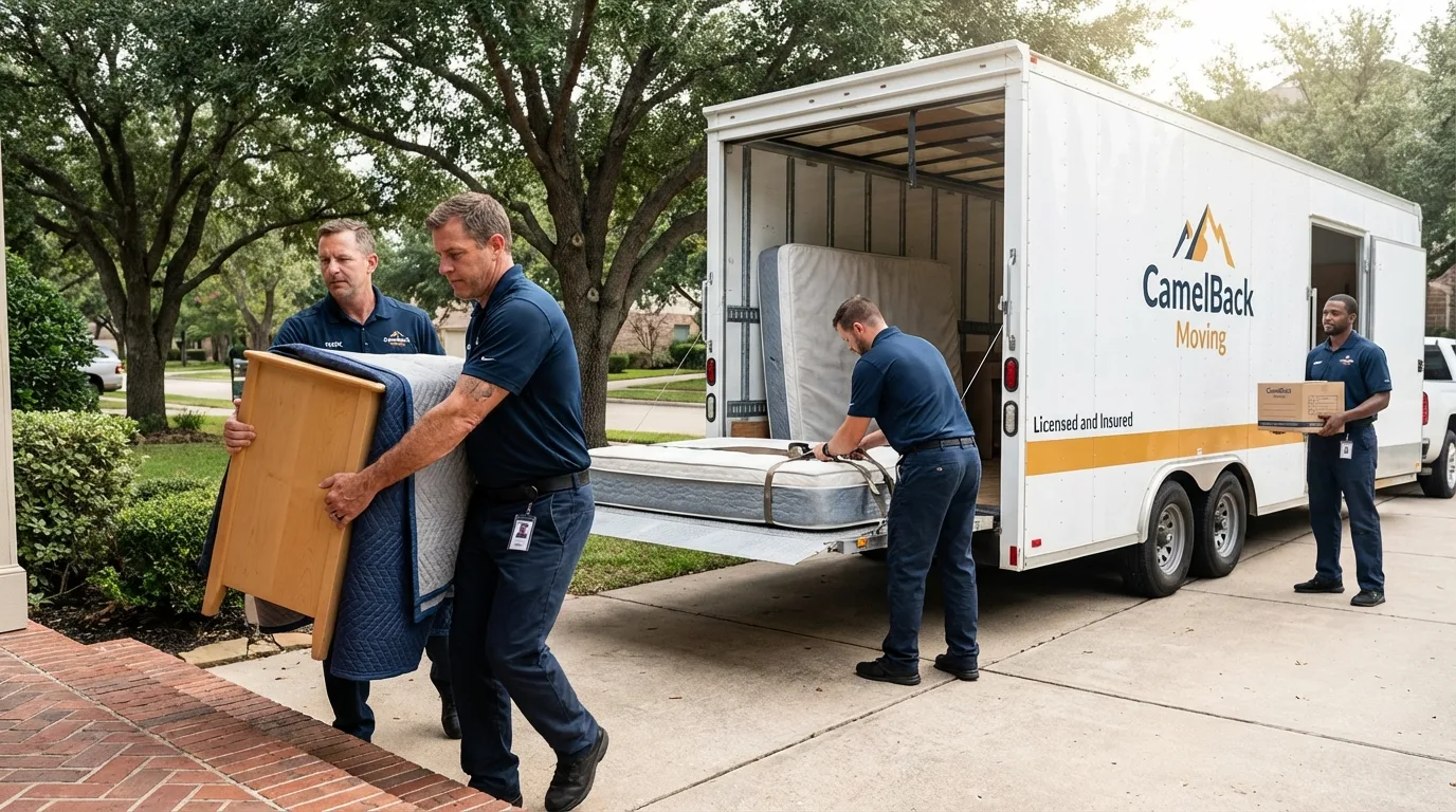 Crew loading residential truck for cross-state move from Middleton, MA