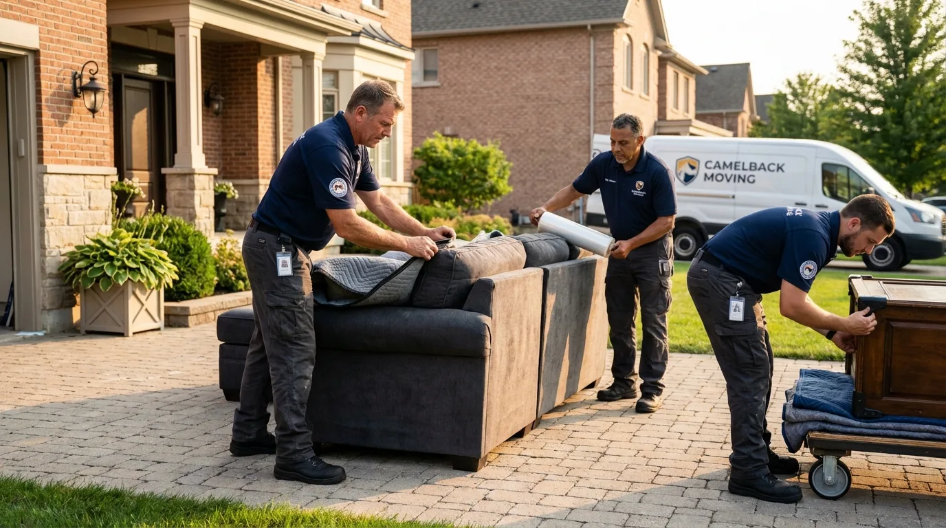 Large estate moving crew wrapping furniture in Middleton, MA